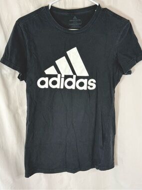 adidas Black Tee with White Trefoil-Style Logo
